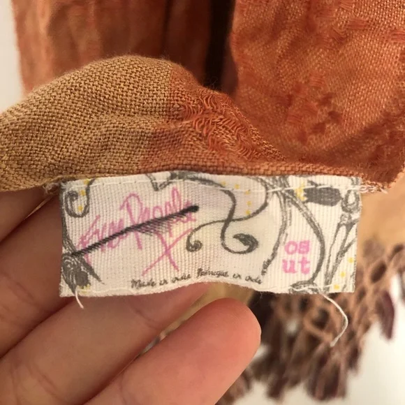 Free People Orange Patterned Lattice Fringe Scarf - Picture 5 of 7
